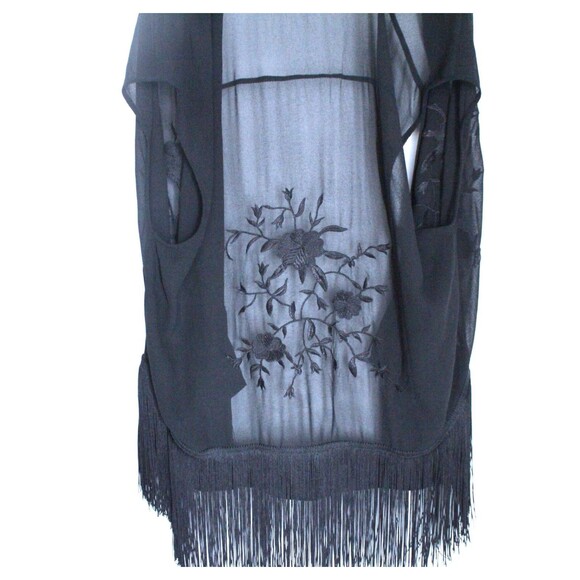 Vintage Lucy Paris Fringed Vest Woman's Size L Floral Appliques Sheer Black - Picture 4 of 4